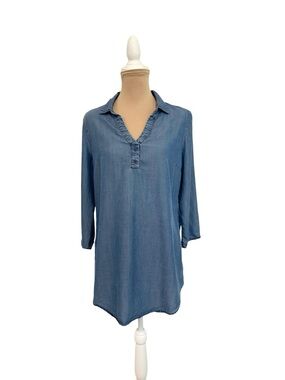 No Boundaries Blue Denim Tunic with V-Notch Collar
